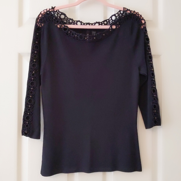 Venini Black Crochet Detail Sweater with Wooden Beads size Medium - Picture 1 of 9